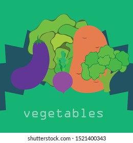 Cabbage, beet, eggplant, potato, broccoli, fresh vegetables. Organic food poster. Farmer market design. Vector background