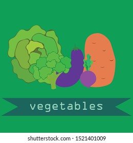 Cabbage, beet, eggplant, potato, broccoli, fresh vegetables. Organic food poster. Farmer market design. Vector background