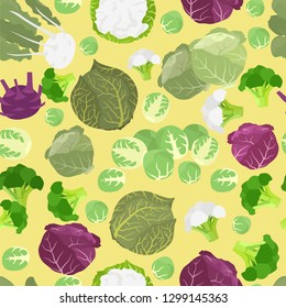 Cabbage beneficial features seamless pattern. Gardening, farming. Flat style design. Vector illustration