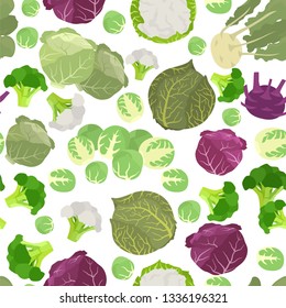 Cabbage beneficial features seamless pattern. Gardening, farming. Flat style design. Vector illustration