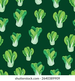 Repollo Bok choy patrón sin fisuras. Clipart de Vector plano, ilustración con fondo aislado.