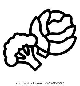Cabbage and broccoli line icon, Diet concept, vegetable sign on white background, fresh cabbage and broccoli icon in outline style mobile concept web design. Vector graphics.