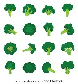 Icono de la caricatura vectorial de brócoli de col. Ilustración aislada de verduras y brócoli. Conjunto de vectores de col de icono.