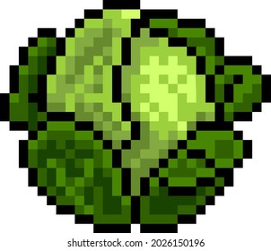 A cabbage or brussels sprout eight bit pixel art retro video game style icon