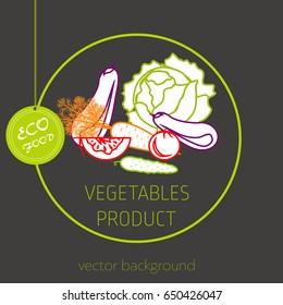 Cabbage, carrot, cucumber, eggplant, beetroot, tomato, broccoli, vegetable set, vector background, fresh vegetables, healthy diet, greeting card
