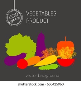 Cabbage, carrot, pepper, cucumber, eggplant, beetroot, tomato, broccoli, vegetable set, vector background, fresh vegetables, healthy diet, greeting card
