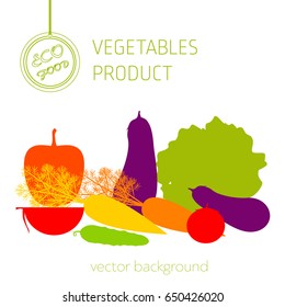Cabbage, carrot, pepper, cucumber, eggplant, beetroot, tomato, broccoli, vegetable set, vector background, fresh vegetables, healthy diet, greeting card

