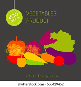 Cabbage, carrot, pepper, cucumber, eggplant, beet, tomato, vegetable set, vector background, fresh vegetables, healthy diet, greeting card
