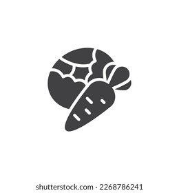 Icono del vector de repollo y zanahoria. signo plano relleno para concepto móvil y diseño web. Icono de glifo de verduras frescas. Símbolo, ilustración del logotipo. Gráficos vectoriales
