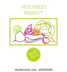 Cabbage, carrots, aubergine, beetroot, tomato, broccoli, vegetable set, vector background, fresh vegetables, healthy diet, greeting card
