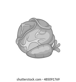Cabbage and carrots icon in black monochrome style isolated on white background. Vegetables symbol vector illustration