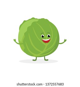 Cabbage cartoon character isolated on white background. Healthy food funny mascot vector illustration in flat design.