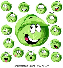 Cabbage Cartoon With Many Expressions