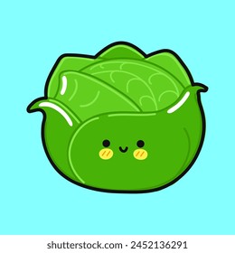 Cabbage character. Vector hand drawn cartoon kawaii character illustration icon. Isolated on blue background. Happy Cabbage character concept