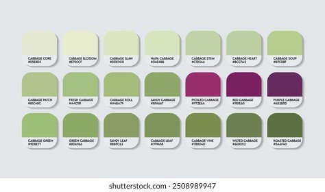 Cabbage Color Palette, Cabbage Green Color Guide Palette with Color Names. Catalog Samples of Green Metal colors with RGB HEX codes. cladding sheet Green colour, Fashion Trend Cabbage Color tone