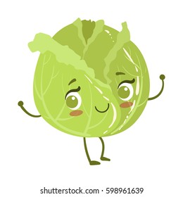 Cabbage Cute Anime Humanised Lächeln Cartoon Gemüsegarantie Emoji Vektorgrafik