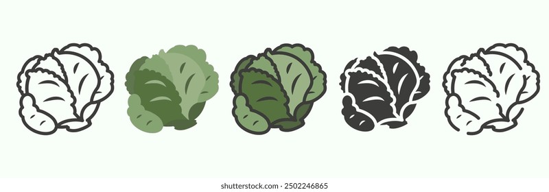 Cabbage in different styles. Cabbage icons. Set of cabbage. EPS 10.