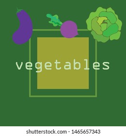 Cabbage, eggplant, beets, fresh vegetables. Organic food poster. Farmer market design. Vector background.