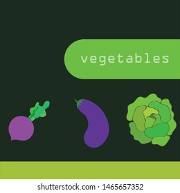 Cabbage, eggplant, beets, fresh vegetables. Organic food poster. Farmer market design. Vector background.