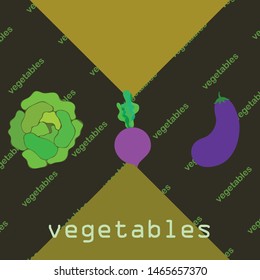 Cabbage, eggplant, beets, fresh vegetables. Organic food poster. Farmer market design. Vector background.