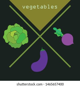 Cabbage, eggplant, beets, fresh vegetables. Organic food poster. Farmer market design. Vector background.