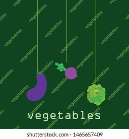 Cabbage, eggplant, beets, fresh vegetables. Organic food poster. Farmer market design. Vector background.