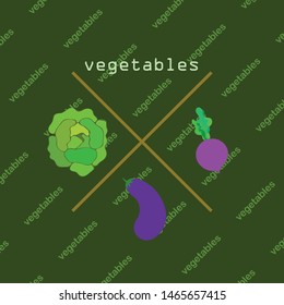 Cabbage, eggplant, beets, fresh vegetables. Organic food poster. Farmer market design. Vector background.