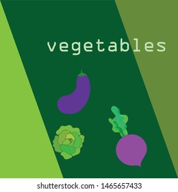 Cabbage, eggplant, beets, fresh vegetables. Organic food poster. Farmer market design. Vector background.