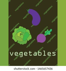 Cabbage, eggplant, beets, fresh vegetables. Organic food poster. Farmer market design. Vector background.