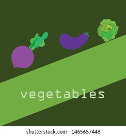 Cabbage, eggplant, beets, fresh vegetables. Organic food poster. Farmer market design. Vector background.