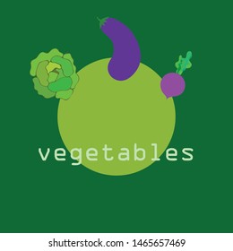Cabbage, eggplant, beets, fresh vegetables. Organic food poster. Farmer market design. Vector background.