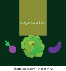 Cabbage, eggplant, beets, fresh vegetables. Organic food poster. Farmer market design. Vector background.