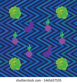 Cabbage, eggplant, beets, fresh vegetables. Organic food poster. Farmer market design. Vector background.