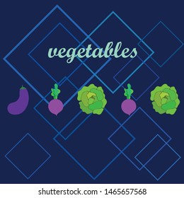 Cabbage, eggplant, beets, fresh vegetables. Organic food poster. Farmer market design. Vector background.