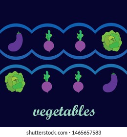 Cabbage, eggplant, beets, fresh vegetables. Organic food poster. Farmer market design. Vector background.
