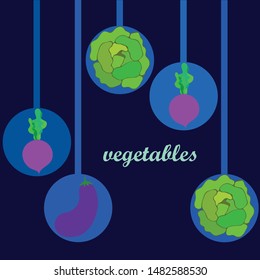 Cabbage, eggplant, beets, fresh vegetables. Organic food poster. Farmer market design. Vector background.
