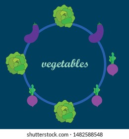 Cabbage, eggplant, beets, fresh vegetables. Organic food poster. Farmer market design. Vector background.