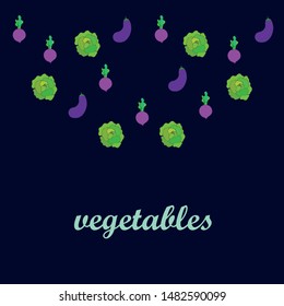Cabbage, eggplant, beets, fresh vegetables. Organic food poster. Farmer market design. Vector background.