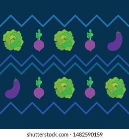 Cabbage, eggplant, beets, fresh vegetables. Organic food poster. Farmer market design. Vector background.