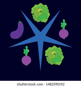 Cabbage, eggplant, beets, fresh vegetables. Organic food poster. Farmer market design. Vector background.