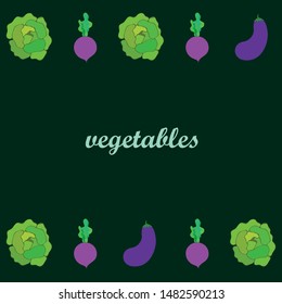 Cabbage, eggplant, beets, fresh vegetables. Organic food poster. Farmer market design. Vector background.