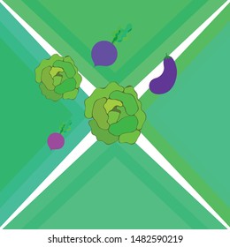 Cabbage, eggplant, beets, fresh vegetables. Organic food poster. Farmer market design. Vector background.