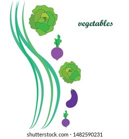 Cabbage, eggplant, beets, fresh vegetables. Organic food poster. Farmer market design. Vector background.