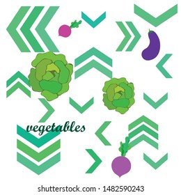 Cabbage, eggplant, beets, fresh vegetables. Organic food poster. Farmer market design. Vector background.