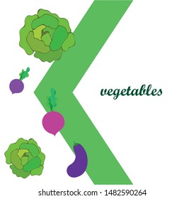 Cabbage, eggplant, beets, fresh vegetables. Organic food poster. Farmer market design. Vector background.