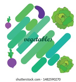 Cabbage, eggplant, beets, fresh vegetables. Organic food poster. Farmer market design. Vector background.
