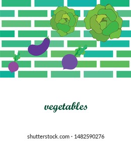 Cabbage, eggplant, beets, fresh vegetables. Organic food poster. Farmer market design. Vector background.
