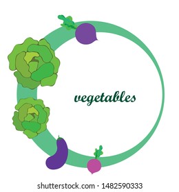 Cabbage, eggplant, beets, fresh vegetables. Organic food poster. Farmer market design. Vector background.