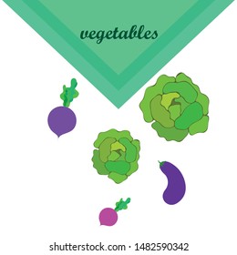 Cabbage, eggplant, beets, fresh vegetables. Organic food poster. Farmer market design. Vector background.