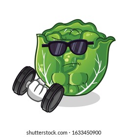 cabbage exercise with dumbbell cartoon. cartoon mascot vector